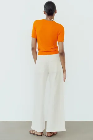 ZARA NWT White HIGH-WAISTED PALAZZO JEANS Z1975. Size Medium thumbnail 4