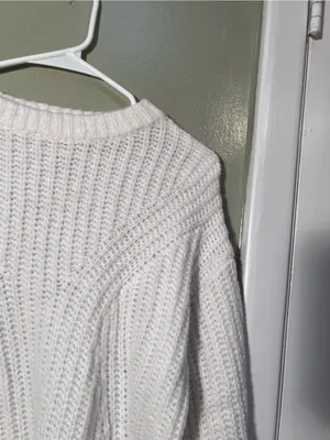 A New Day Womens Size Small Crewneck Sweater White Ribbed Shaker Stitch Long Slv thumbnail 5
