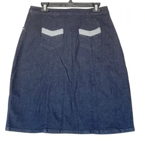 ModCloth Denim Skirt Large High Waisted Button Jean Retro 70s Dark Wash Preppy thumbnail 3