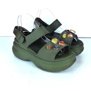 Crocs Soho Y Strap Sandals Womens 8 Army Green Platform Chunky Gem Charms Y2K thumbnail 2
