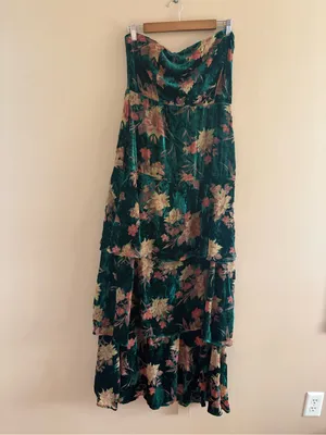 Lulus Real Allure Emerald Floral Burnout Velvet Strapless Maxi Dress Size XS thumbnail 3