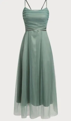 Rihoas Green Mesh Flowy Slip Midi Dress thumbnail 5