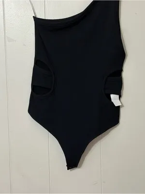 Abercrombie & Fitch One Shoulder Ribbed Bodysuit Black Cutout Sz L Soft Seamless thumbnail 3