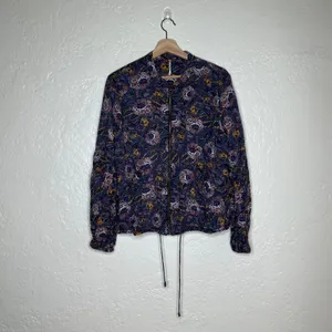 Free People Soft Printed Balloon Sleeve Jacket‎ Purple Floral OB560079 Womens M thumbnail 2