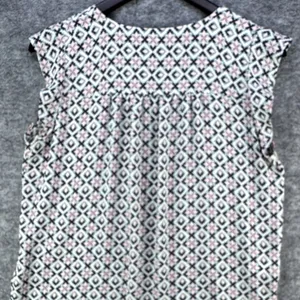 Loft Top White with Black, Pink Green Print. Sleeveless V Neck Size Small thumbnail 3