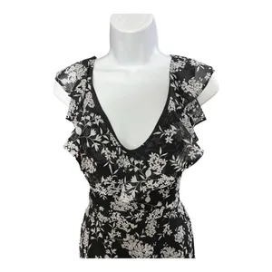 Banana Republic Elegant Ruffle Dress Black/White Floral print Size 4 Asymmetric thumbnail 3