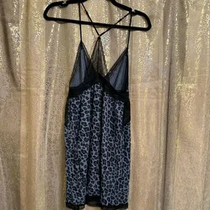 Victorias Secret Black Gray Cheetah Racerback Soft Nightgown Large NWOT thumbnail 2