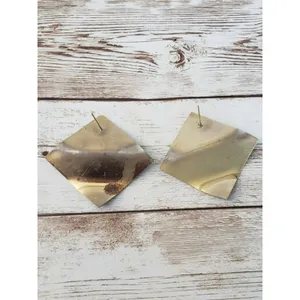 Vintage Earrings Large Wavy Square Dark Blue Earrings for Pierced Ears thumbnail 4
