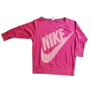 Nike Women’s Size M Pink Long Sleeve Tee Shirt Big Swoosh Logo Athletic Top thumbnail 3