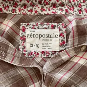 Aéropostale Plaid Button Down Shirt Brown Pink Flannel Top Women’s XL 100% Cotto thumbnail 3
