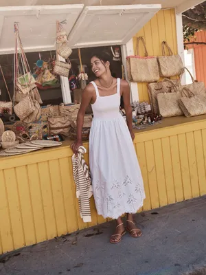 New Marine Layer Selene Embroidered Eyelet Maxi Dress White Size S Pockets thumbnail 3