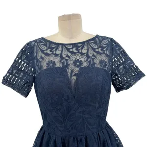 Chi Chi London‎ Sheridan Dress Navy Blue Embroidered Short Sleeve UK 12 US 8 thumbnail 4