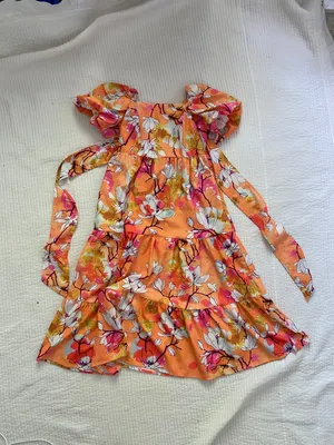 orange pink white cherry blossom dress thumbnail 7