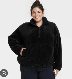 All In Motion Women's High Pile Fleece 1/2 Zip Pull Over - Black thumbnail 3