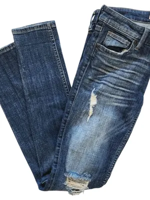 Distressed Mid-Blue Women's Skinny Jeans thumbnail 3