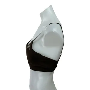 Oner Active Brown Cinch Scoop Neck Yoga Workout Athletic Sports Bra Crop Top S thumbnail 2
