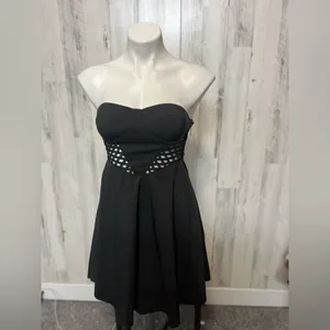 Black Strapless Skater Dress Cutout Waist Open Back Size S thumbnail 2