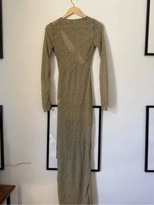 House of CB Giovanna Taupe Tie-Front Cutout Long Sleeve Maxi Dress thumbnail 11