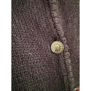 Vintage Stitches in Time Embroidered Autumn Cardigan Sweater Black Knit Large thumbnail 4