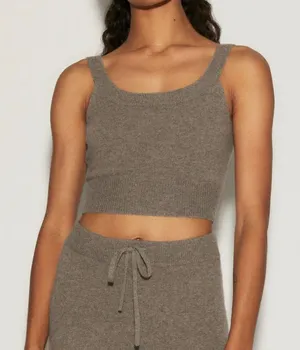 Reformation Caitlin Cashmere Cropped Cami Tank Top Medium Brown thumbnail 1