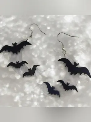 Crescent Moon Bat Acrylic Dangle Earrings Gothic Women Fashion Jewelry thumbnail 6