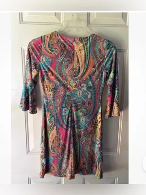 Tommy Hilfiger Jaipur Multicolor Paisley 3/4 Sleeve Dress 4 Pettie 60s Mod EUC thumbnail 5