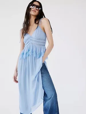 NWOT Free People Women’s Intimately x Revolve Kiki Slip in Chambray Blue thumbnail 2