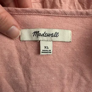 Madewell‎ Linen Blend Button Front Jumpsuit Pink Short Sleeve Pockets Women’s XL thumbnail 2