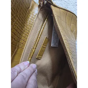 Zara Croc Shoulder Bag Yellow Gold Tone Chain Strap Clean Inside Luxury Travel thumbnail 4