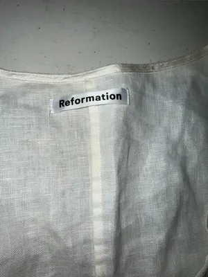 Reformation Clay Dress with mini Linen cut out puff shoulder thumbnail 6
