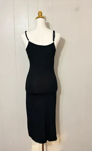 Pampelone Black Ruched Midi Dress Wrap Draped Spaghetti Strap Size M thumbnail 3