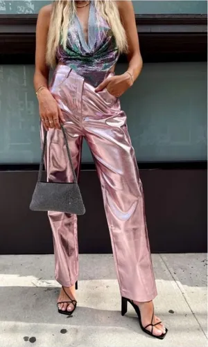 12th Tribe Aimmia Metallic Pink Straight Leg Pants thumbnail 1