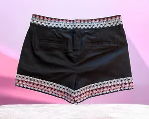 Loft Black Cotton Blend Shorts Size 6 Embroidery Trim thumbnail 1