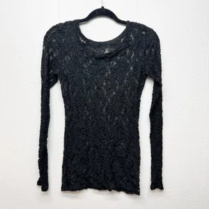 Womens Y2K Lace Sheer Open Knit Fairy Grunge Fitted Top XS Witchy Whimsigoth thumbnail 9