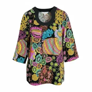 Trina Turk Floral Colorful Silk Black Tunic Dress 4 Colorful‎ Tropical Designer thumbnail 3