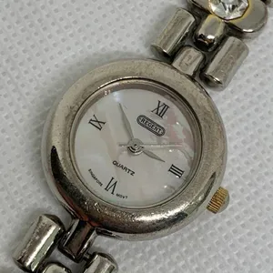 Vintage Regent watch women silver tone 24mm mop dial rhinestones size 7” running thumbnail 3