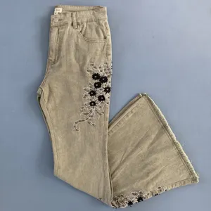 NWT‎ POL Glamour Groove Floral Embroidered Beaded Boho Green Flare Jeans thumbnail 4