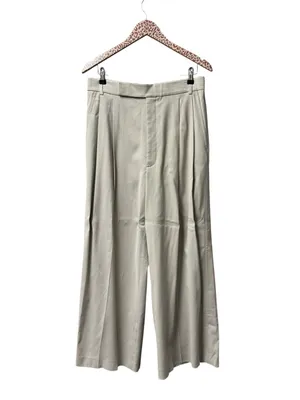 St. John High Rise Wool Blend Wide Leg Pleated Trousers Pants Beige Cream 6 thumbnail 3