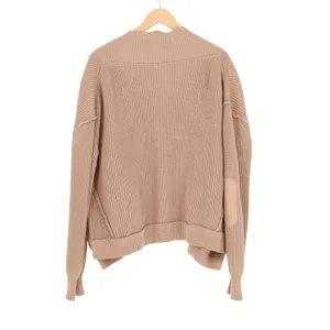 Womens Cardigan Sweater Medium Tan Chunky Knit Open Front Drop Shoulder Winter thumbnail 4