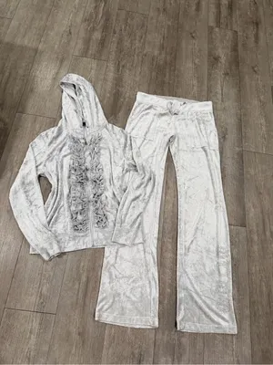 BCBGMaxAzria Silver Light Gray Velvet Zip Hoodie Set thumbnail 3