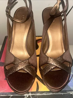 Vintage Cafe Hot Stuff Satin Brown Peep-Toe Slingback Heels Y2K ERA size 7.5 thumbnail 3