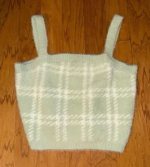New PacSun Kendall & Kylie Light Mint Green + White Plaid Soft Cropped Top L thumbnail 1