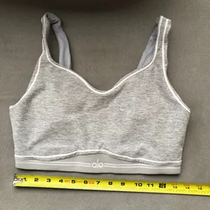 Alo Yoga Alosoft Heart Throb Bra Athletic Heather Grey/White L thumbnail 4