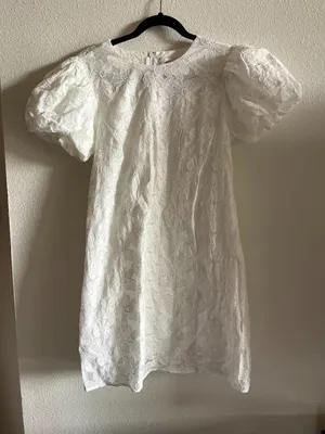 CeCe Ivory Floral Embroidered Mini Dress Medium M Bubble Puff Sleeve Bridal thumbnail 2