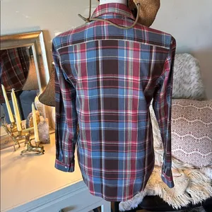 Ralph Lauren, brown blue rose plaid button-down, cotton western shirt S​​ thumbnail 7