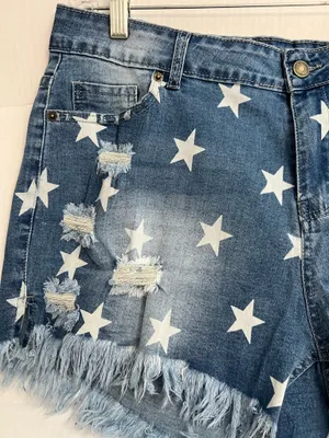 Ladies Star Design Distressed Jean Shorts thumbnail 3