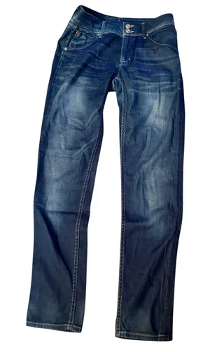 VTG Y2K HUDSON BLUE JEANS Straight FLAP STRETCH Boho Festival LOS ANGELES 28 thumbnail 1