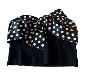 Dolan Black & White Polka Dot Bow Crop Top Size S thumbnail 1