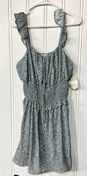 Altar'd State Floral Ruffle Mini Dress Womens Size L Blue Ditsy Smocked Boho L‎ thumbnail 1