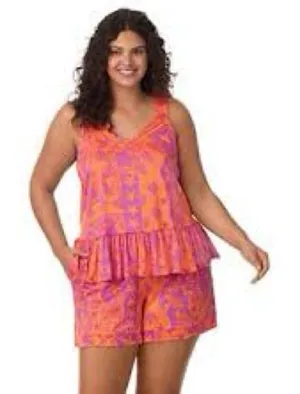 Cuddl Duds Cozy Tank Top Shorts Pajama NEW Set 2pc Large Coral Shell thumbnail 1